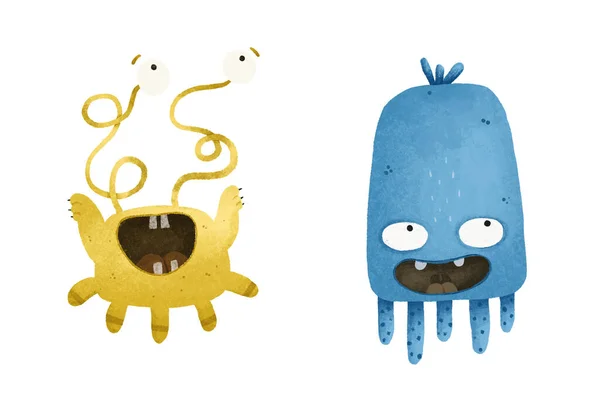 Set Van Schattige Monsters Karakter Illustratie Kinderachtige Hand Geschilderd Illustratie — Stockfoto