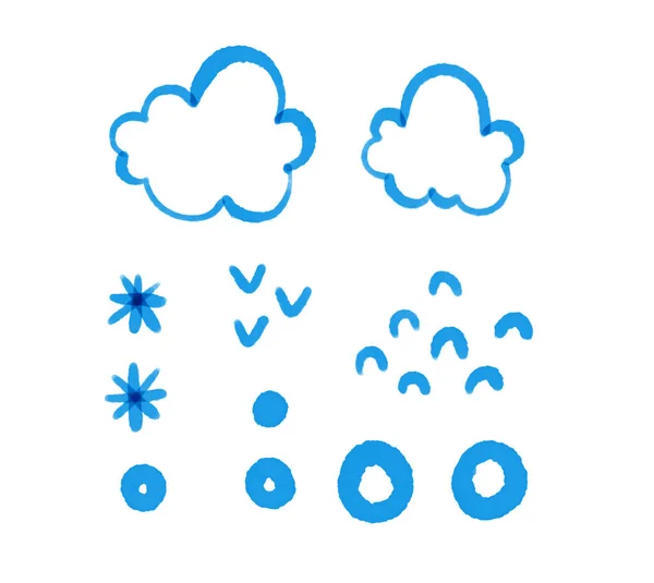 Handgeschilderde Lijn Wolken Lucht Elementen Weer Schattige Kinderachtige Illustratie Kinderkamer — Stockfoto