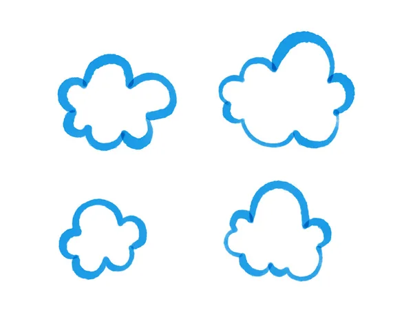 Kézzel Festett Vonal Felhők Égbolt Elemek Időjárás Aranyos Gyerekes Illusztráció — Stock Fotó