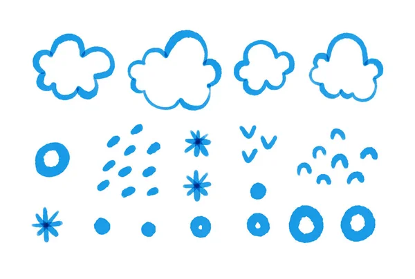 Ręcznie Malowane Chmury Linii Elementy Nieba Pogoda Słodkie Dziecinna Ilustracja — Zdjęcie stockowe