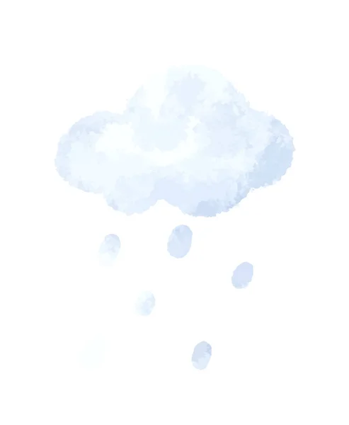 Ręcznie Malowane Ilustracja Niebieskimi Chmurami Kroplami Deszczu Cute Dziecinne Clipart — Zdjęcie stockowe