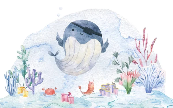 Дитячий Милий Дизайн Підводним Життям Підводне Океанське Життя Дизайн Дитини — стокове фото