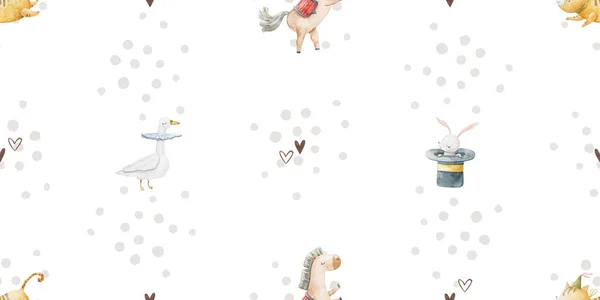 Seamless Endless Pattern Circus Funny Characters Trained Animals Transport Jumping — Φωτογραφία Αρχείου