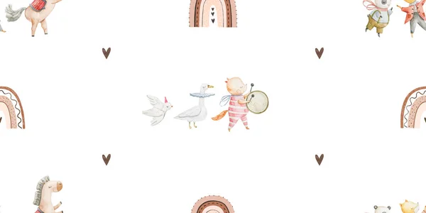 Seamless Endless Pattern Circus Funny Characters Trained Animals Transport Jumping — ストック写真