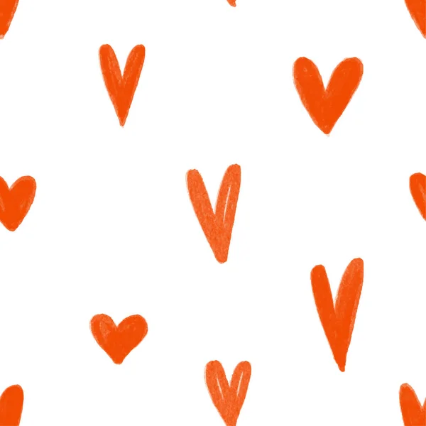Cute Seamless Pattern Hand Painted Red Hearts Valentines Day Design — Stock Photo, Image
