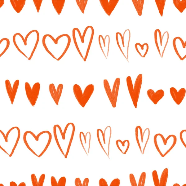 Cute Seamless Pattern Hand Painted Red Hearts Valentines Day Design — Stock Photo, Image
