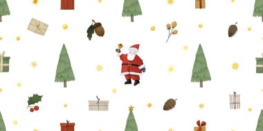 şirin çocuksu yeni yıl ve noel sonu desen, el boyaması çizimler