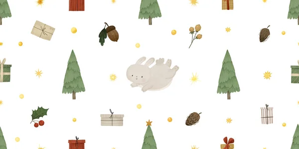 Cute Childish New Year Christmas Endless Pattern Hand Painted Illustration — Stock Photo, Image