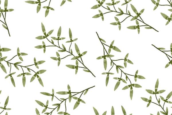 Botanisches Nahtloses Muster Mit Zweigen Blättern Kräutern Illustration — Stockfoto