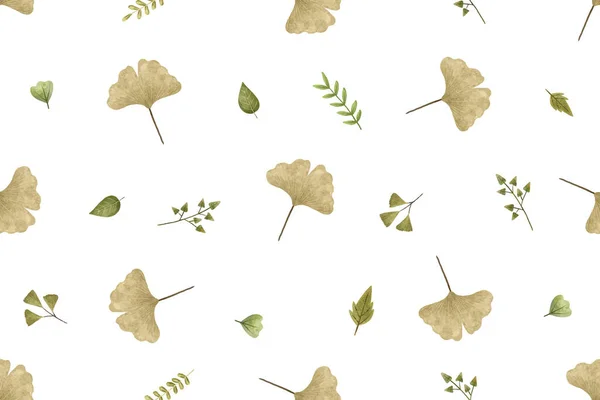 Botanisches Nahtloses Muster Mit Zweigen Blättern Kräutern Illustration — Stockfoto