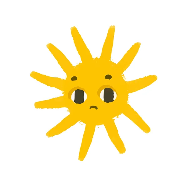 Einfache Sonnige Illustration Mit Gesicht Niedliche Sonne Design Aufkleber Babykunst — Stockfoto
