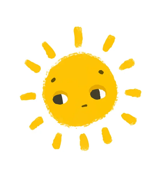 Einfache Sonnige Illustration Mit Gesicht Niedliche Sonne Design Aufkleber Babykunst — Stockfoto