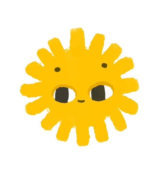 Проста Сонячна Ілюстрація Обличчям Симпатичний Дизайн Сонця Наклейка Дитяче Мистецтво — стокове фото