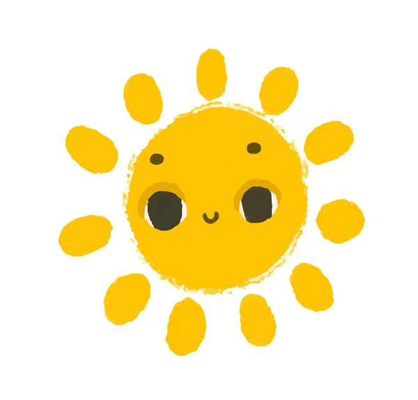 Простая Солнечная Иллюстрация Лицом Симпатичная Наклейка Солнце Детское Искусство Изолированный — стоковое фото