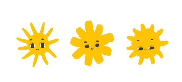 Jednoduchá Slunečná Ilustrace Obličejem Roztomilá Nálepka Slunci Baby Art Izolované — Stock fotografie