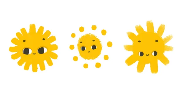 简单的阳光图片与脸 漂亮的太阳能设计贴纸 婴儿期艺术 与世隔绝的派系 — 图库照片