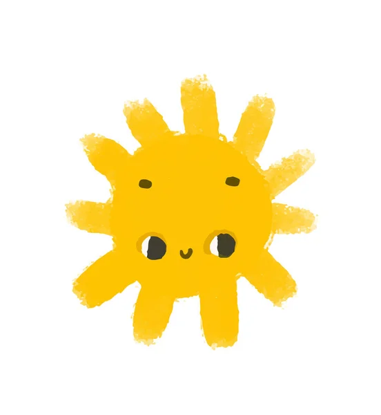 Простая Солнечная Иллюстрация Лицом Симпатичная Наклейка Солнце Детское Искусство Изолированный — стоковое фото