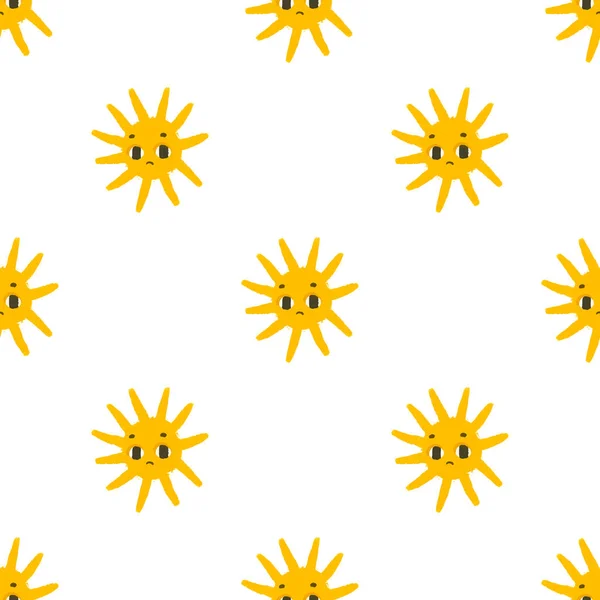 Jednoduchý Bezproblémový Vzor Legračními Žlutými Slunci Obličejem Roztomilé Dětské Umění — Stock fotografie