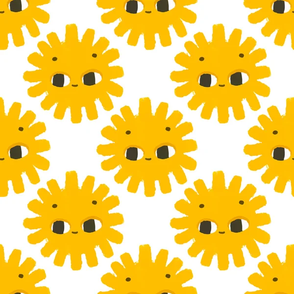 Patrón Simple Sin Costuras Con Divertidos Soles Amarillos Con Cara — Foto de Stock