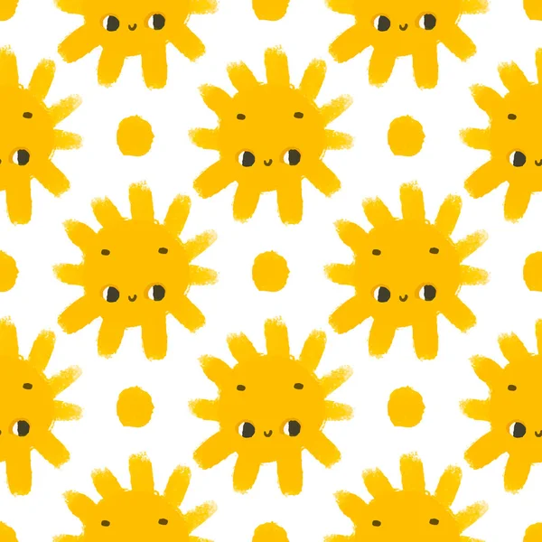 Patrón Simple Sin Costuras Con Divertidos Soles Amarillos Con Cara — Foto de Stock