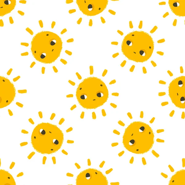 Απλό Μοτίβο Χωρίς Ραφή Αστείους Κίτρινους Ήλιους Πρόσωπο Χαριτωμένη Παιδική — Φωτογραφία Αρχείου