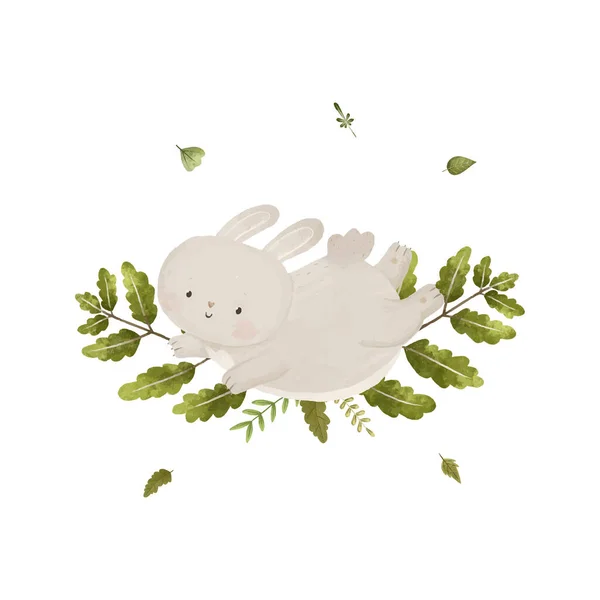 Милая Детская Композиция Лесными Животными Листьями Растениями Дизайном Печатью — стоковое фото