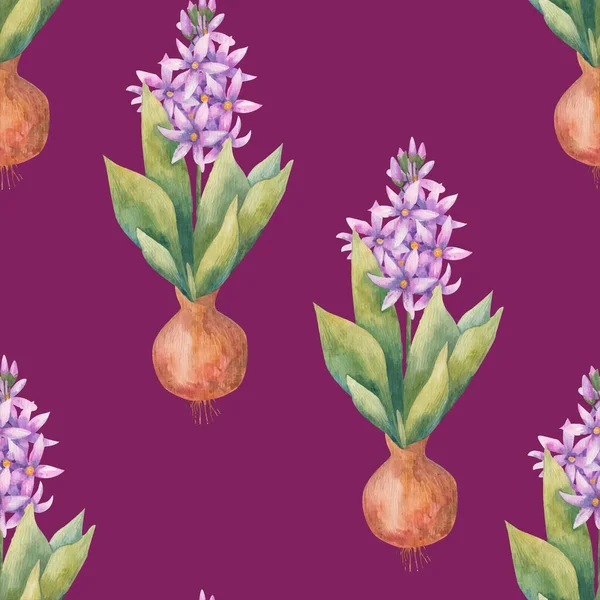 Watercolor Background Blossoming Hyacinths Endless Wallpaper Flowers Hyacinth Watercolor Illustration — Stock Photo, Image
