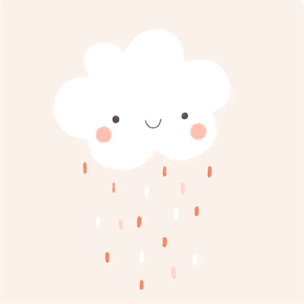 Prosta Dziecięca Ilustracja Deszczową Białą Chmurą Projekt Dla Dzieci — Zdjęcie stockowe