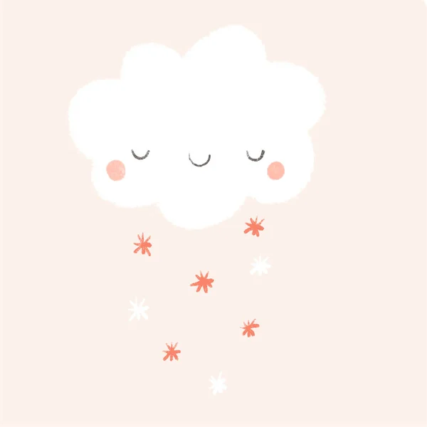 Semplice Illustrazione Infantile Con Nuvola Bianca Piovosa Design Bambini — Foto Stock