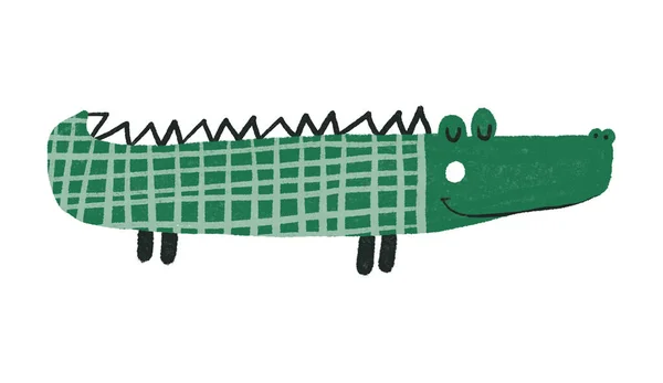 Jednoduchá Dětinská Ilustrace Legračním Krokodýlem Děti Plochý Design Samolepka — Stock fotografie