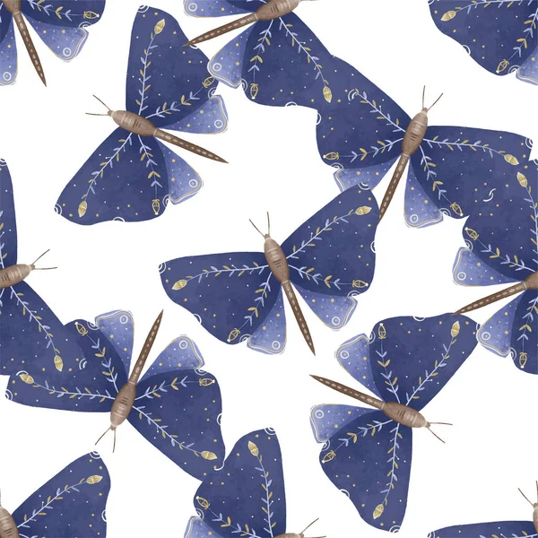 神秘的なルナ蛾ベクトルイラストとシームレスなパターン かわいい漫画の蝶 天体夜蝶 白を背景に魔法の昆虫 包装紙 壁アート 魔法のカード 招待状 Tシャツプリント ステッカーのためのデザイン — ストック写真