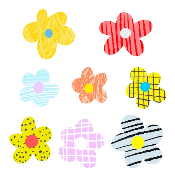 手绘彩色 简朴的平面艺术 花朵为斯堪的纳维亚风格 可爱的婴儿花图 带有植物学元素的孩子的贴纸 — 图库照片