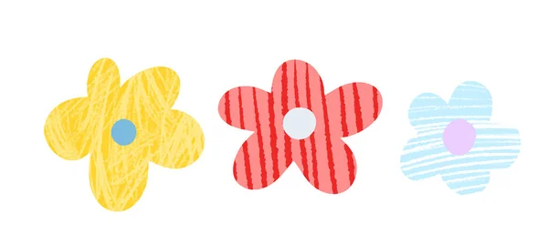 Hand Drawn Colored Childish Simple Flat Art Flowers Scandinavian Style — Stock Photo, Image