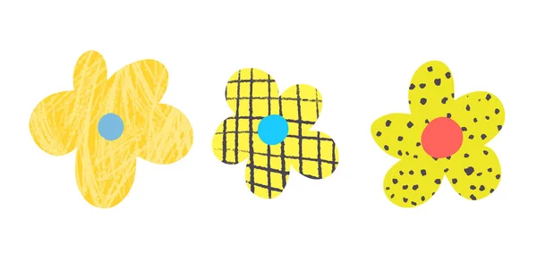 Ručně Kreslené Barevné Dětské Jednoduché Ploché Umění Květinami Skandinávském Stylu — Stock fotografie