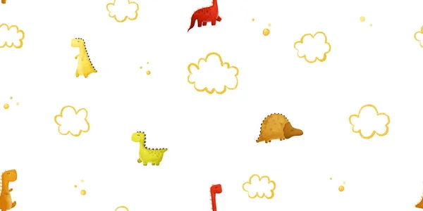 Crianças Sem Costura Padrão Com Dinos Coloridos Engraçados Dinossauro Infinito — Fotografia de Stock