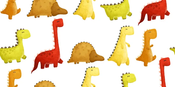 Kids Seamless Pattern Funny Colored Dinos Dinosaur Endless Textile Repeate — Stock Photo, Image