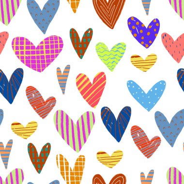 Güzel, pürüzsüz bir arka plan ve elle boyanmış kalpler. Sevgililer Günü. Sevgililer Günü 'nün dekorasyonu. Kalpli romantik bir geçmiş. Pastel renkli basit şekiller grafik desen