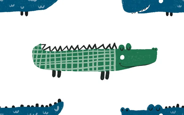 Ручной Рисунок Милый Крокодил Бесшовный Рисунок Картины Детской Комнаты Детской — стоковое фото