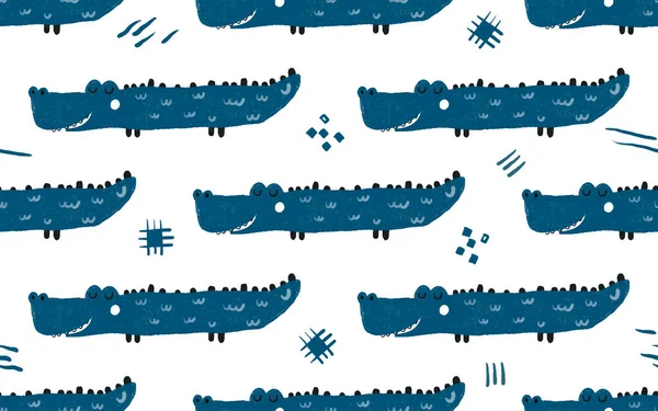 Hand Drawing Cute Crocodile Seamless Pattern Illustration Baby Room Nursery — Stock Photo, Image