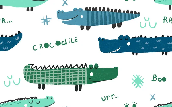 Hand Drawing Cute Crocodile Seamless Pattern Illustration Baby Room Nursery — Stock Photo, Image