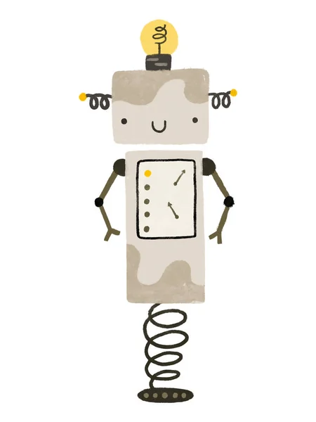Robot Dessin Animé Isolé Sur Fond Blanc Joyeux Drôles Robots — Photo