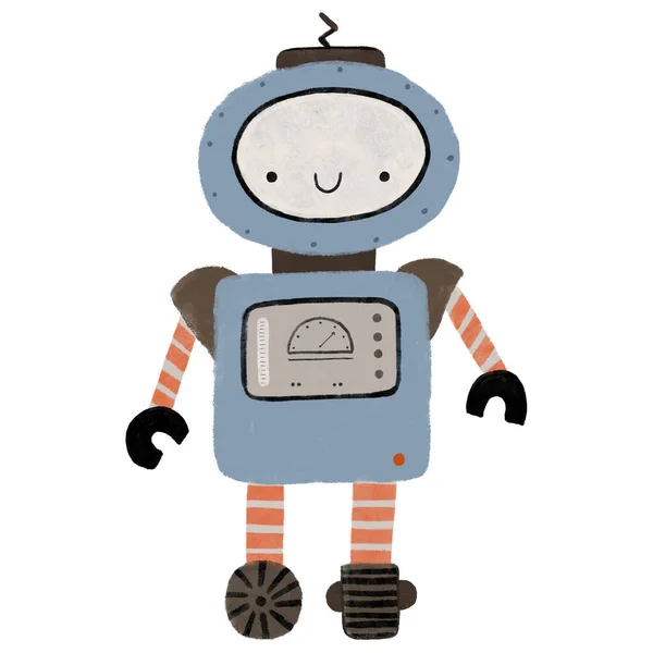 배경에 고립된 재미있는 어린이 로봇이죠 귀여운 사이보그에 역으로 지향적 안드로이드 — 스톡 사진