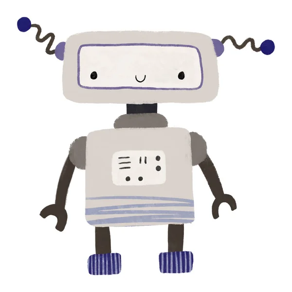 Cartoon Robot Isolated White Background Cheerful Funny Cartoon Children Robots — Stock Photo, Image