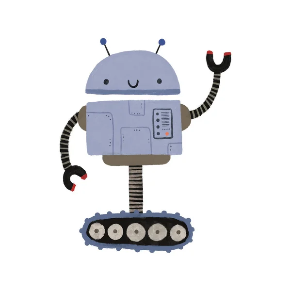 Мультяшный Робот Изолирован Белом Фоне Веселые Смешные Мультяшные Детские Роботы — стоковое фото