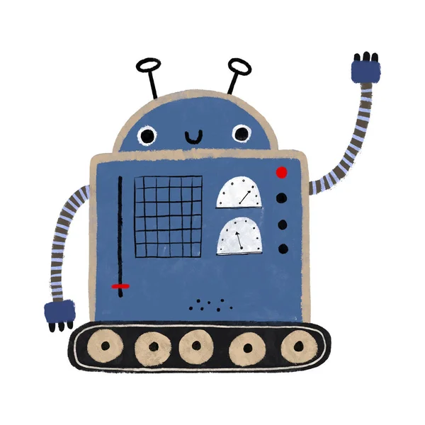 Cartoon Robot Geïsoleerd Witte Achtergrond Vrolijke Grappige Cartoon Kinderrobots Leuke — Stockfoto