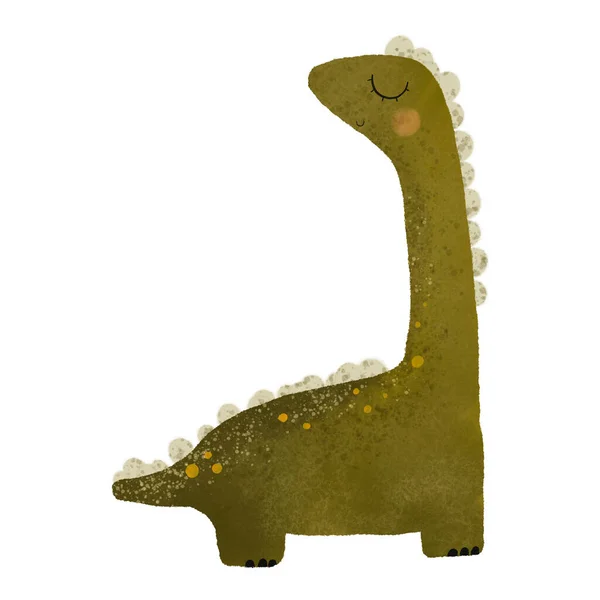 Söt Handritad Belysning Med Grön Dino Toy Vit Bakgrund Grön — Stockfoto