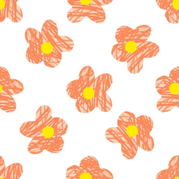 幼嫩无缝的花序花序花序图案 白色背景上的花 涂鸦风格 复古花卉背景设计 纺织品 斯堪的纳维亚苗圃印花 有趣的当代简约的Boho背景 — 图库照片