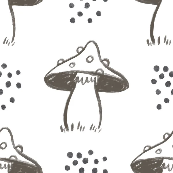 Безшовний Візерунок Doodle Грибною Ілюстрацією Нескінченний Фон Грибами Силуеті Мінімальний — стокове фото