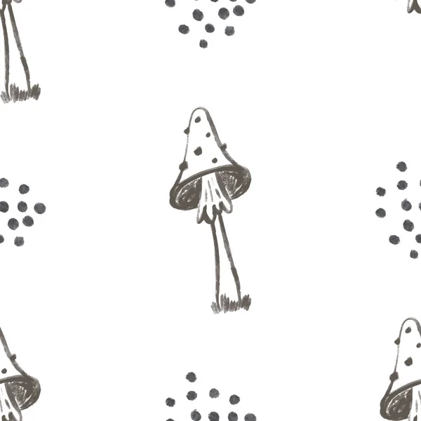Mantar Resimli Kusursuz Doodle Deseni Siluette Mantarlı Sonsuz Bir Arka — Stok fotoğraf