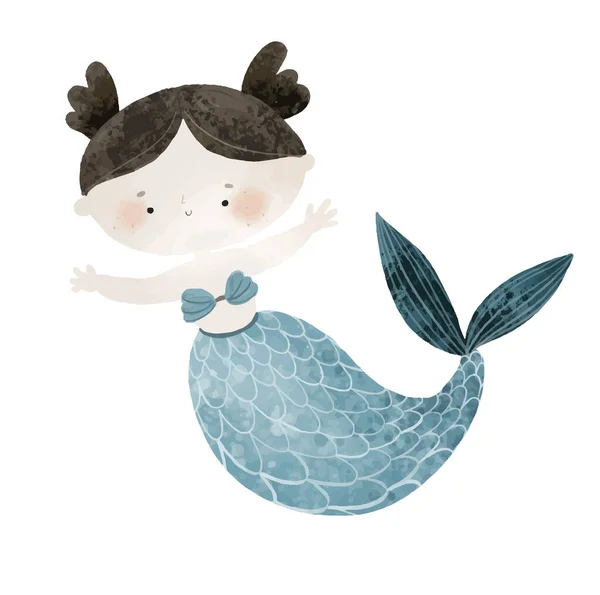 stock image Cute mermaid kids illustration, childish graphic for kids fashion, boho sea life. For t-shirt, print and design, poster, card, sticker, decor and apparel